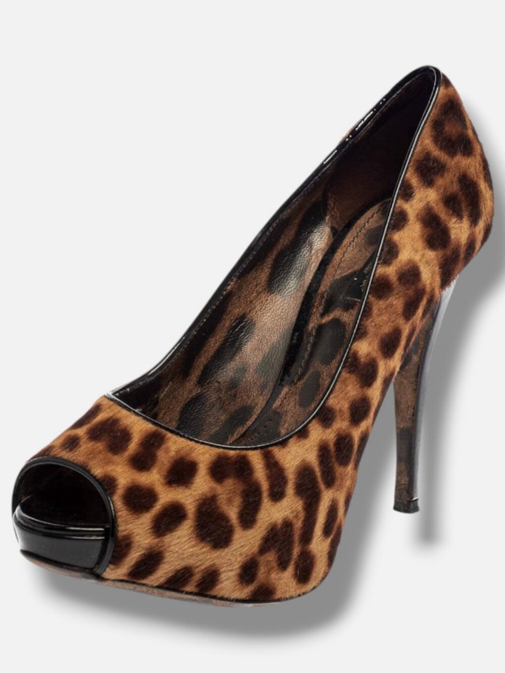 Dolce & Gabbana Women's Brown Leopard Print Peep Toe Pumps Shoes Size 36.5